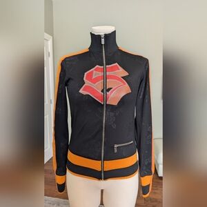Vintage Diesel Women's Track Jacket Y2K Zip‑Up Black Orange Size S